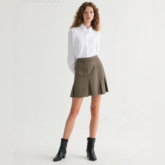 Ballantrae Vintage Kilt Scottish Chic Plaid Mini Skirt in Brown Pure New Wool - Picture 1 of 10